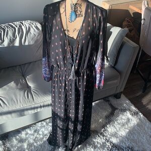 Venus boho sheer button up black dress